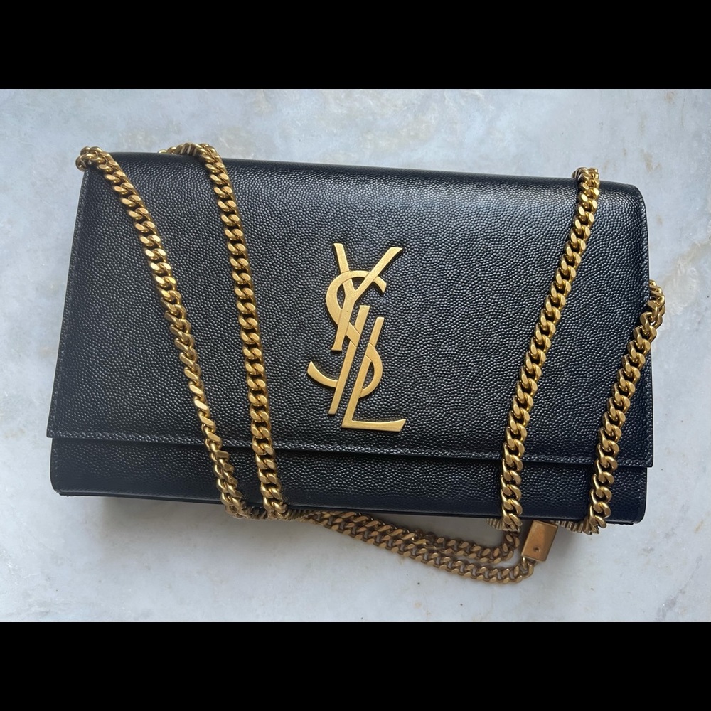 Limited Edition Ysl Med Kate in black. Double L logo and brushed gold hardware.